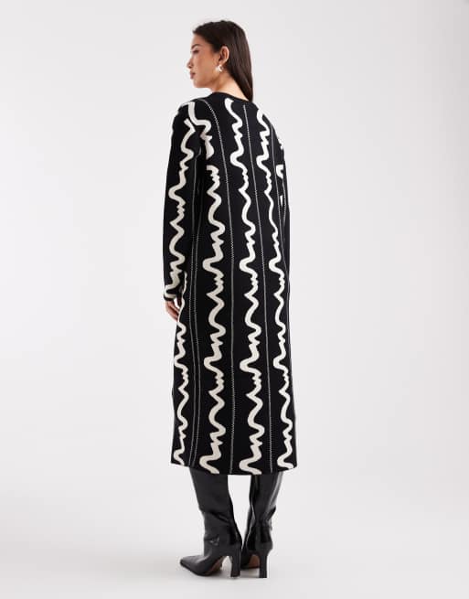 Object - Vestito midi in maglia monocromatico con stampa astratta, 3 di 4