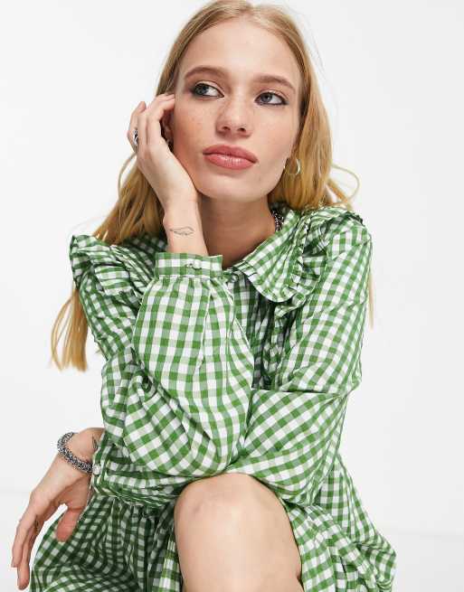 Object - Vestito midi verde a quadretti con volant, 3 di 4