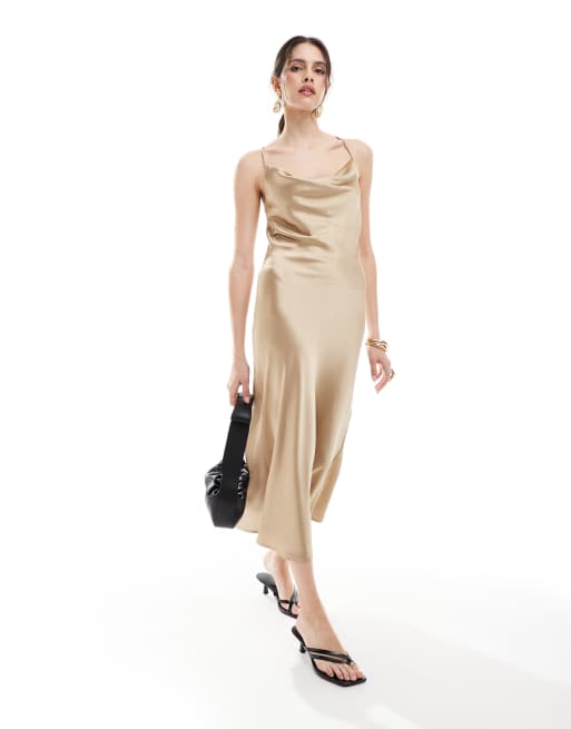 Object - Vestito sottoveste midi beige con scollo ad anello