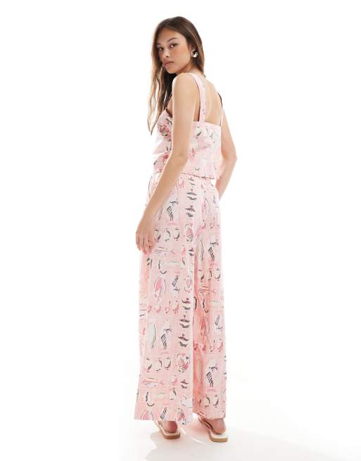 Object vintage wash wide leg cotton pants in pink fish print - part of a set, 5 of 5