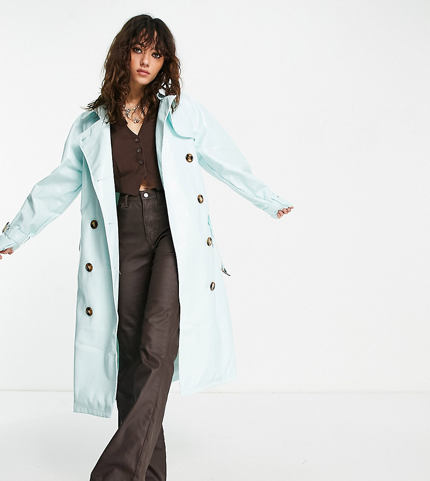 Object vinyl effect trench coat in ice blue