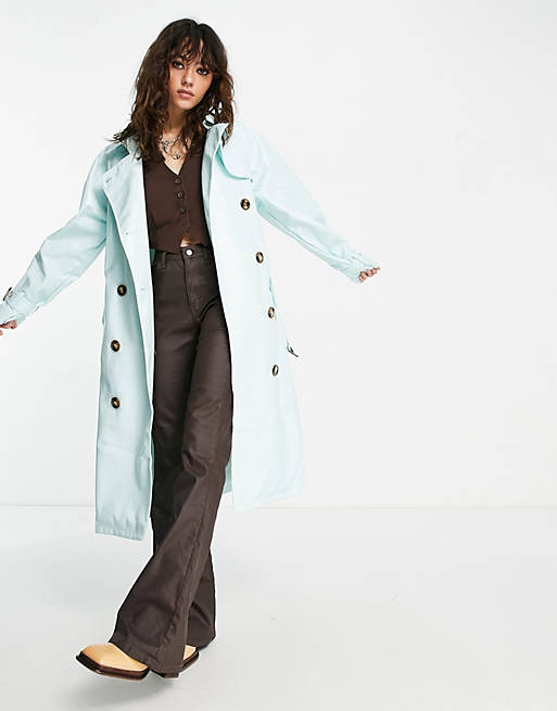  Object vinyl effect trench coat in ice blue 