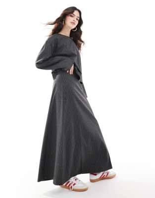 volume midi skirt in gray pinstripe - part of a set