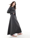 [Object] Object volume midi skirt in grey pinstripe (part of a set) 34 Dark Grey Melange
