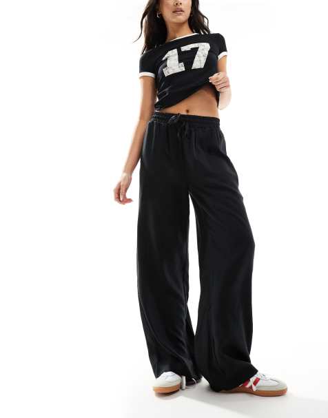 Object – Weiche Hose in Schwarz mit Tunnelzug in der Taille und weitem Bein - view 1