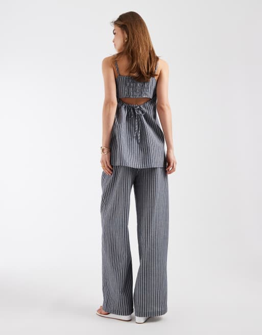 Object – Weit geschnittene Hose in gestreiftem Blau mit Kordelzug, Kombiteil, 4 von 5