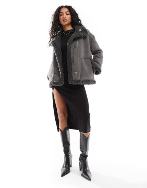 Pilotenjacke Wildleder Lammfelljacke Damen Lammfell Lederjacke