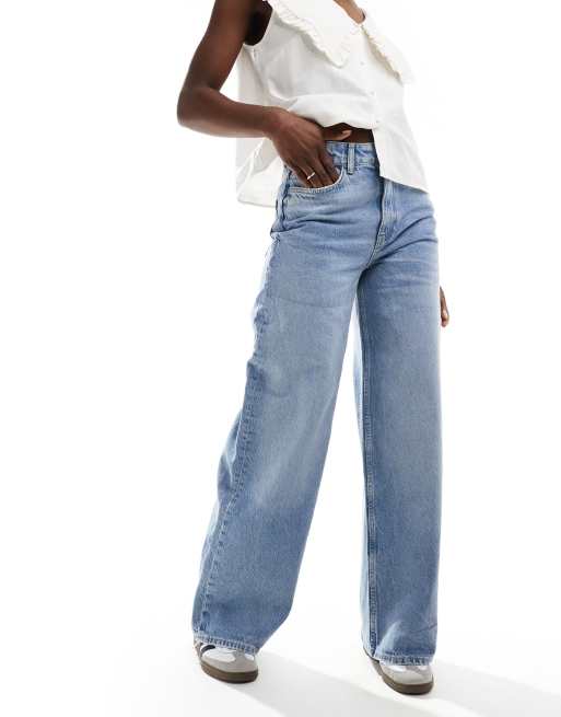 Object western detail straight leg jeans in medium blue