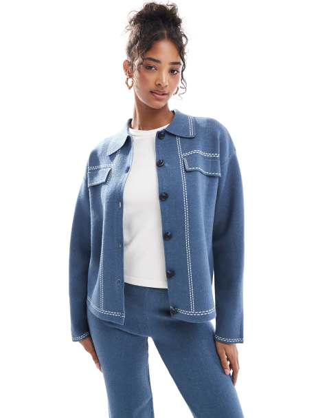 Object western style knitted shirt co-ord in blue                              - view 1