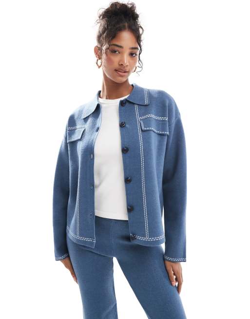 Object western style knitted shirt in blue (part of a set)                             