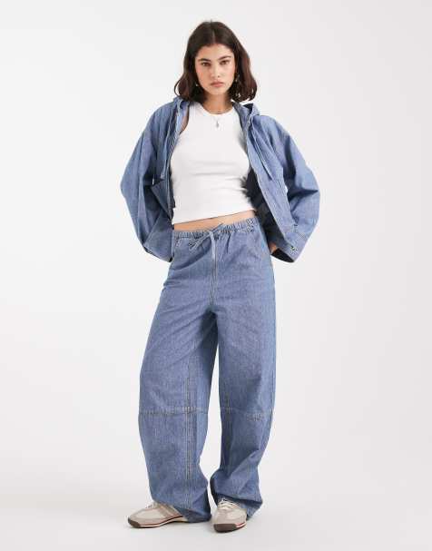 Object tie waist wide leg jeans co-ord in light blue wash