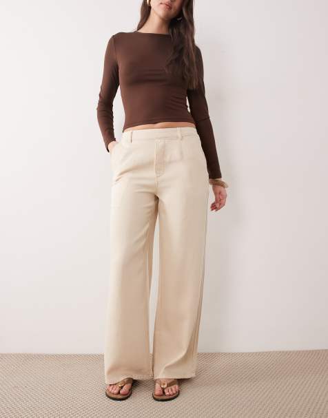 Object wide leg chambray pants in cream wash - view 1