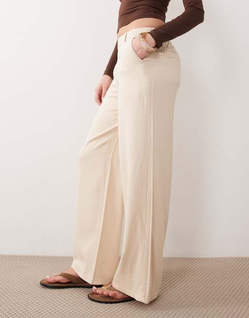 Object wide leg chambray pants in cream wash, 2 of 5