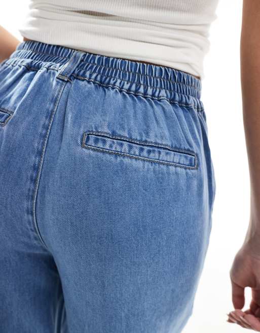 Object wide leg chambray pants in light blue denim