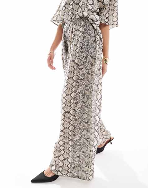 Object wide leg fluid trouser co-ord in snake print - view 1
