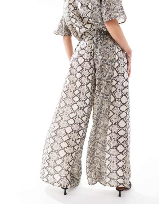 Object wide leg fluid trouser co-ord in snake print