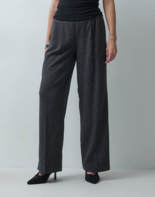 Object wide leg geplooide co-ord broek in zwart gemêleerd, 2 van 5