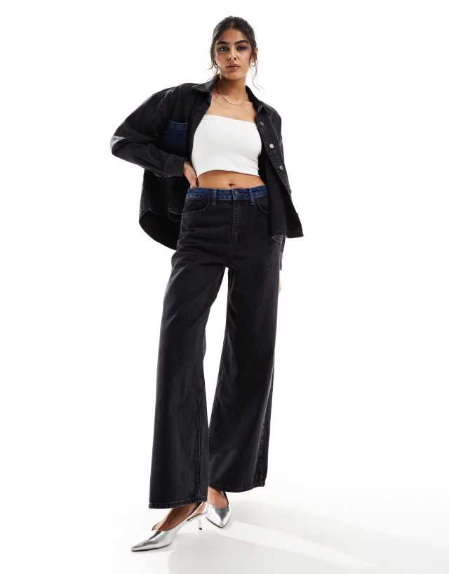 Object - wide leg jean co-ord with contrast waistband in washed black