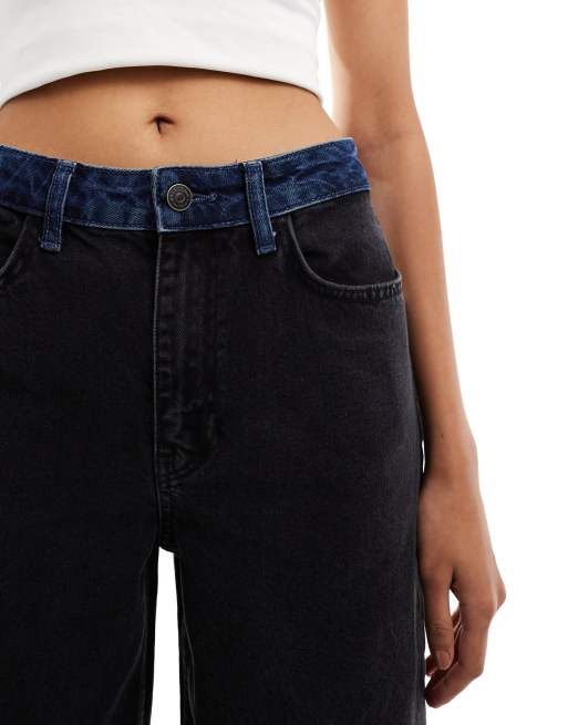 Object wide leg jean co-ord with contrast waistband in washed black, 2 of 5