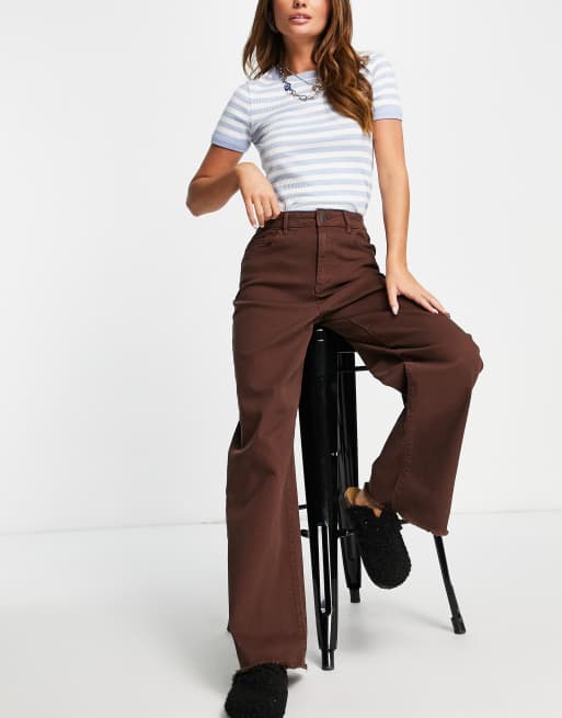 Object wide leg jeans in chocolate brown