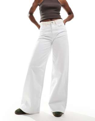 Object Object wide leg jeans with contrast waistband in off white