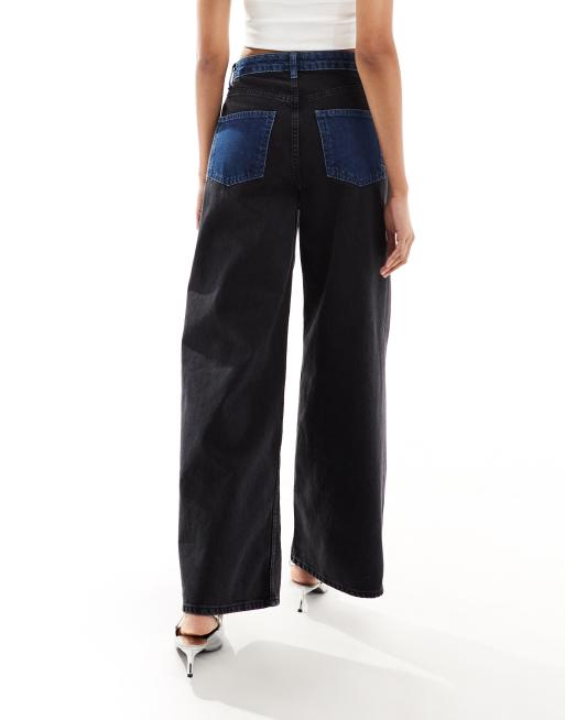 Object wide leg jeans with contrast waistband in washed black (part of a set), 4 of 5