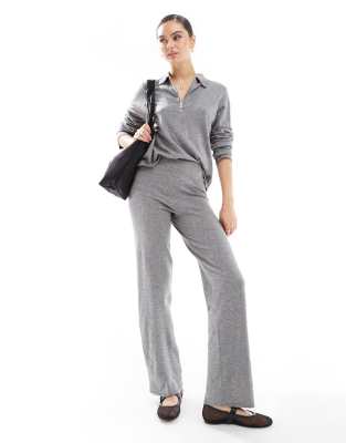 wide leg knit pants in gray - part of a set