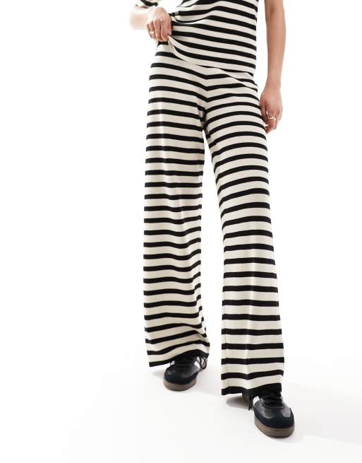 Object wide leg knit pants in monochrome stripe - part of a