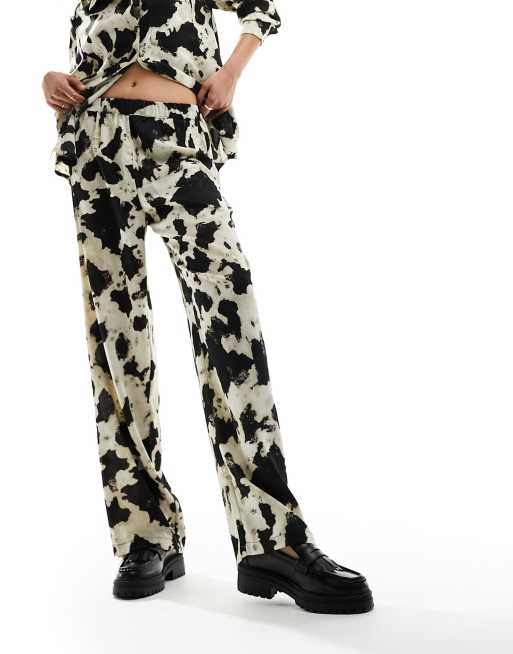 Object wide leg pants in cow print (part of a set)