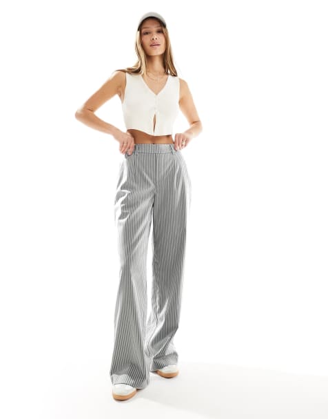 Object wide leg pants in gray stripe - view 1
