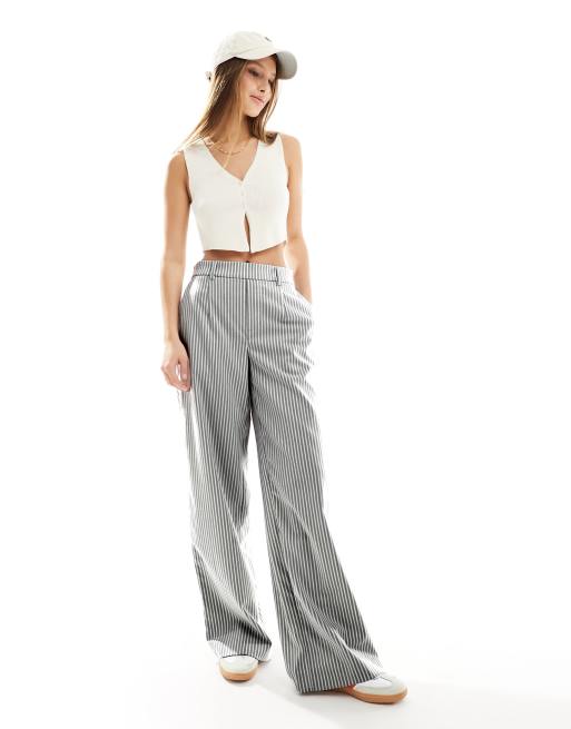 Object wide leg pants in gray stripe