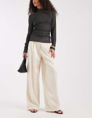 Object Wide Leg Pleated Pants In White