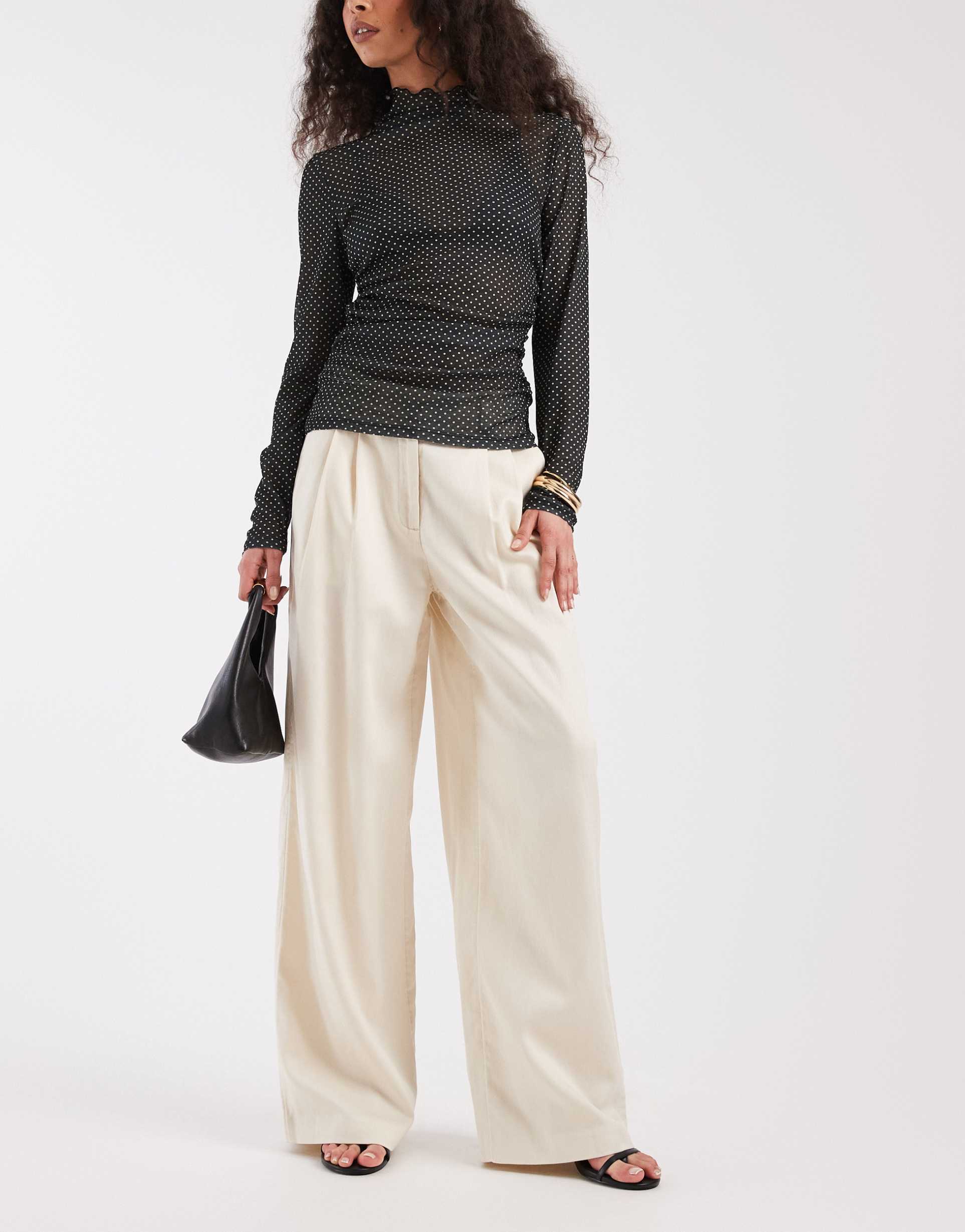 object wide leg pleated pants in birch
