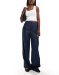 [Object] Object wide leg pull on pants in blue denim 12-14 Dark Blue Denim