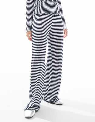 Object Wide Leg Ribbed Jersey Pants In Multi