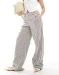 [Object] Object wide leg tailored pants in brown and white stripe 40 Brown stripe