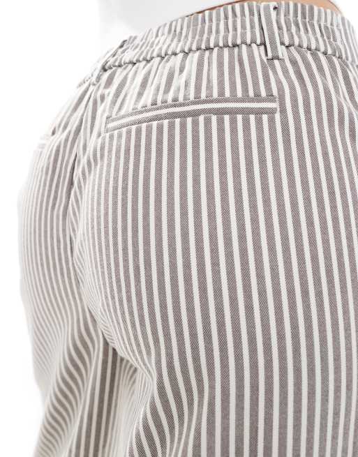 Object wide leg tailored pants in brown and white stripe, 4 of 5