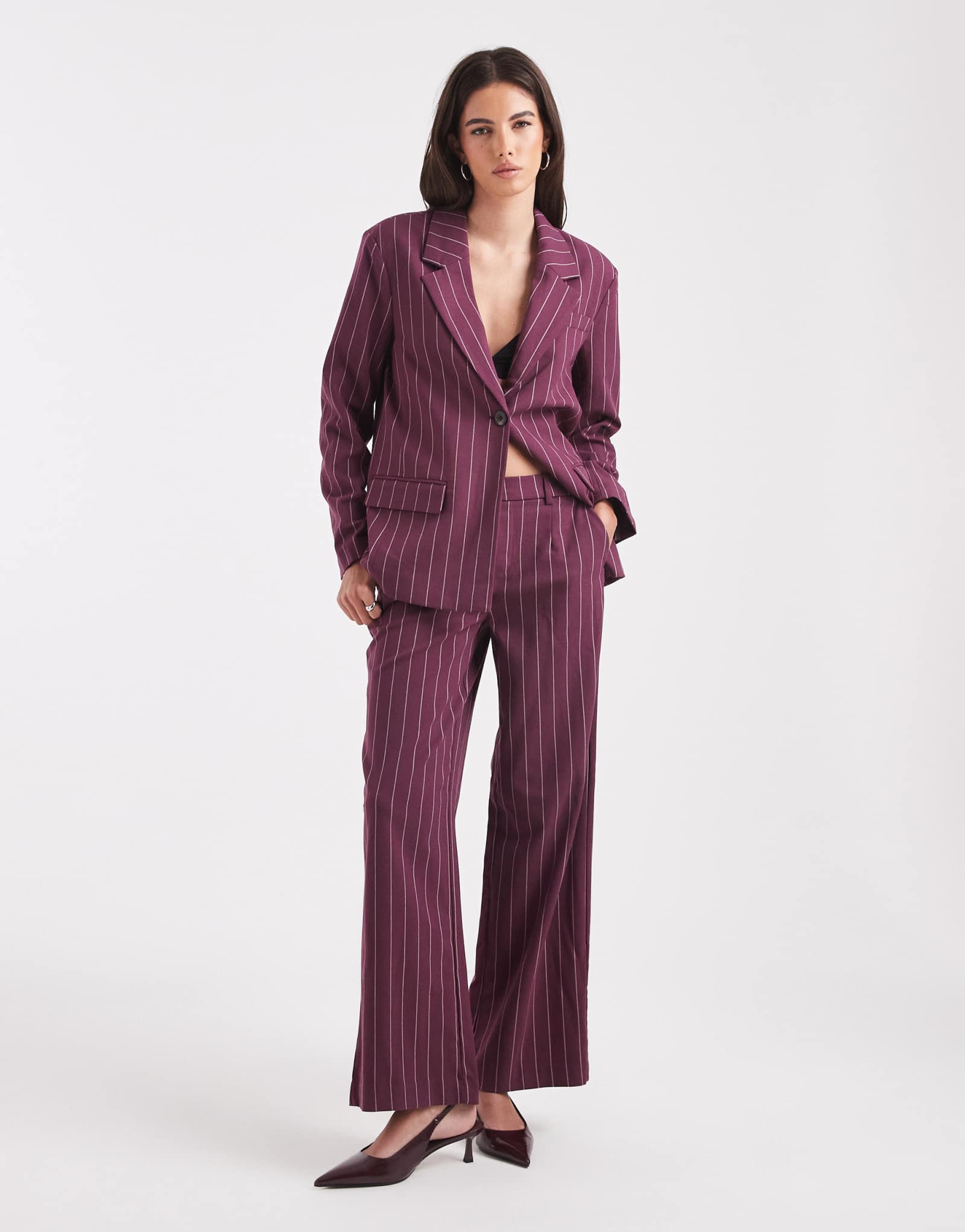 Широкие брюки Object в бордовую полоску - часть комплекта