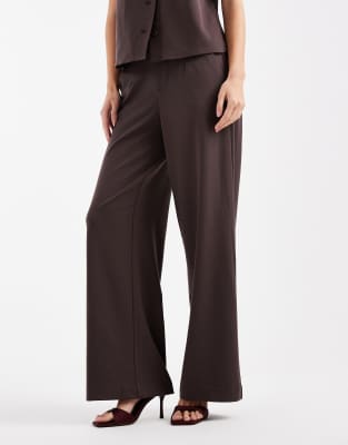 Object Wide Leg Tailored Pants In Brown