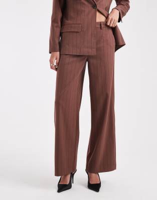 Object Wide Leg Tailored Pants In Brown