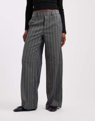 Object Wide Leg Tailored Pants In Gray