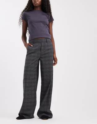 Object Wide Leg Tailored Pants In Gray