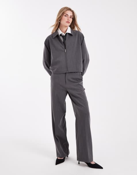 Object wide leg tailored pants in gray melange - part of a set - view 1