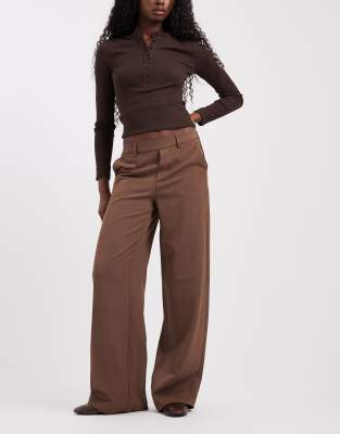Object Wide Leg Tailored Pants In Brown