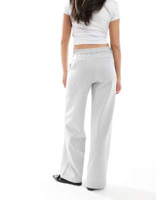 Object Wide Leg Tailored Pants In Gray