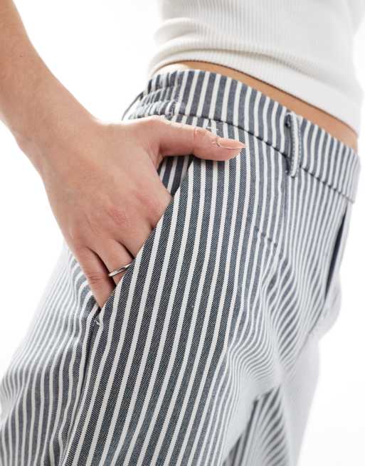 Object wide leg tailored trousers in navy and white stripe