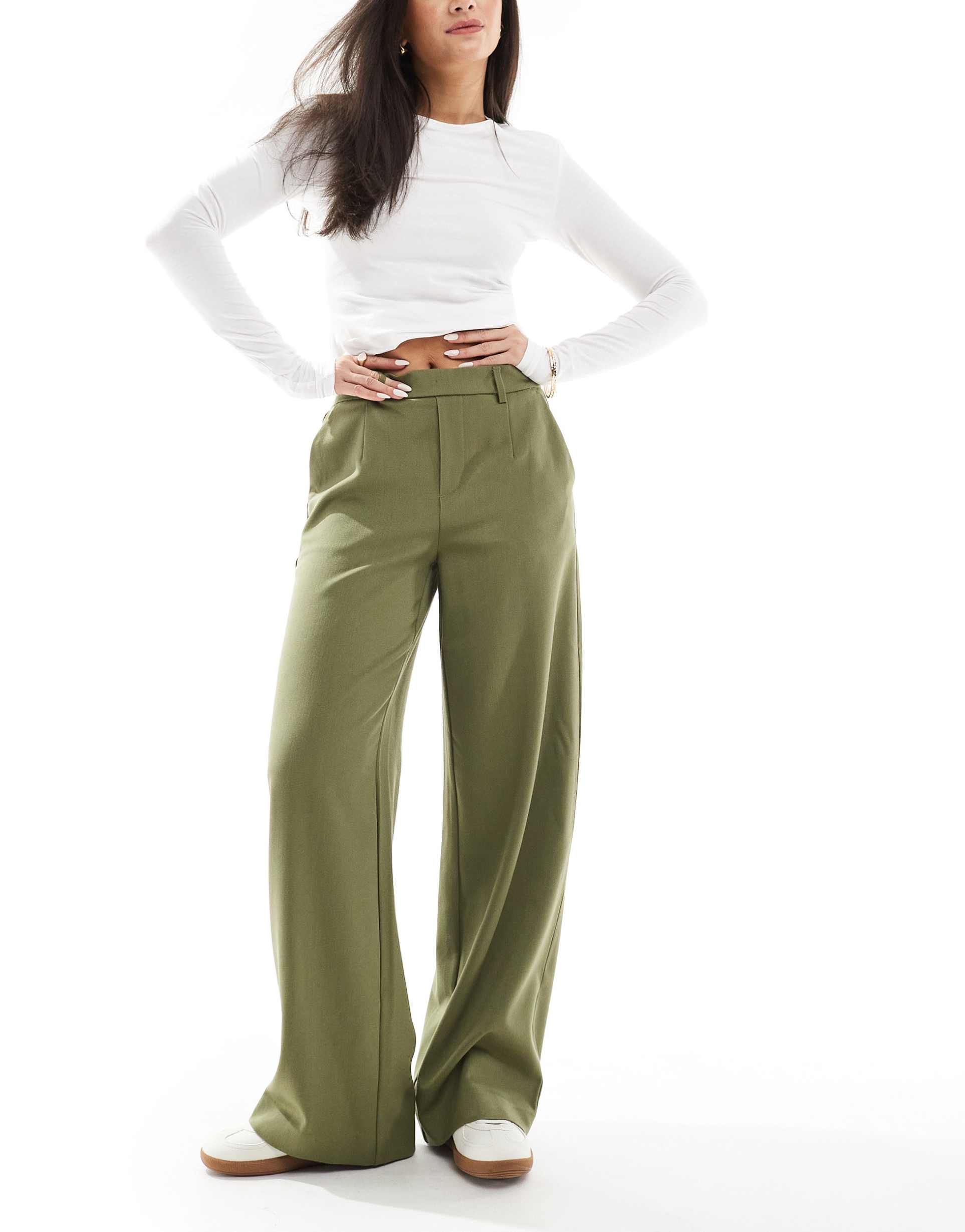 object wide leg tailored pants in olive green