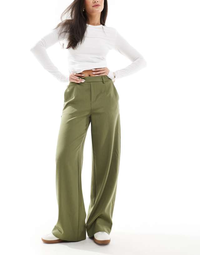 olive green dress pants for women Object wide leg tailored in Green Color Women Long Dress