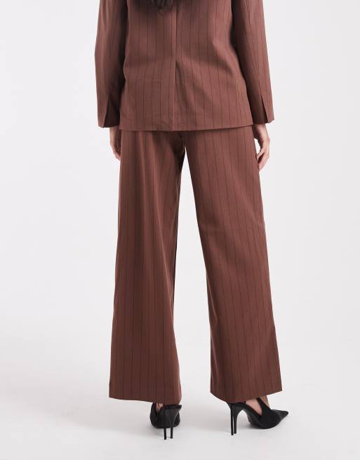 Object wide leg tailored trouer co-ord in chocolate pinstripe, 4 of 5