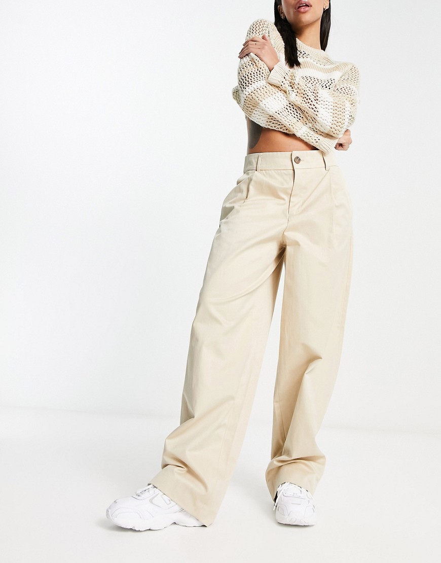 Object wide leg tailored trouser in stone-Neutral